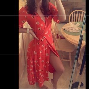 Red wrap dress floral